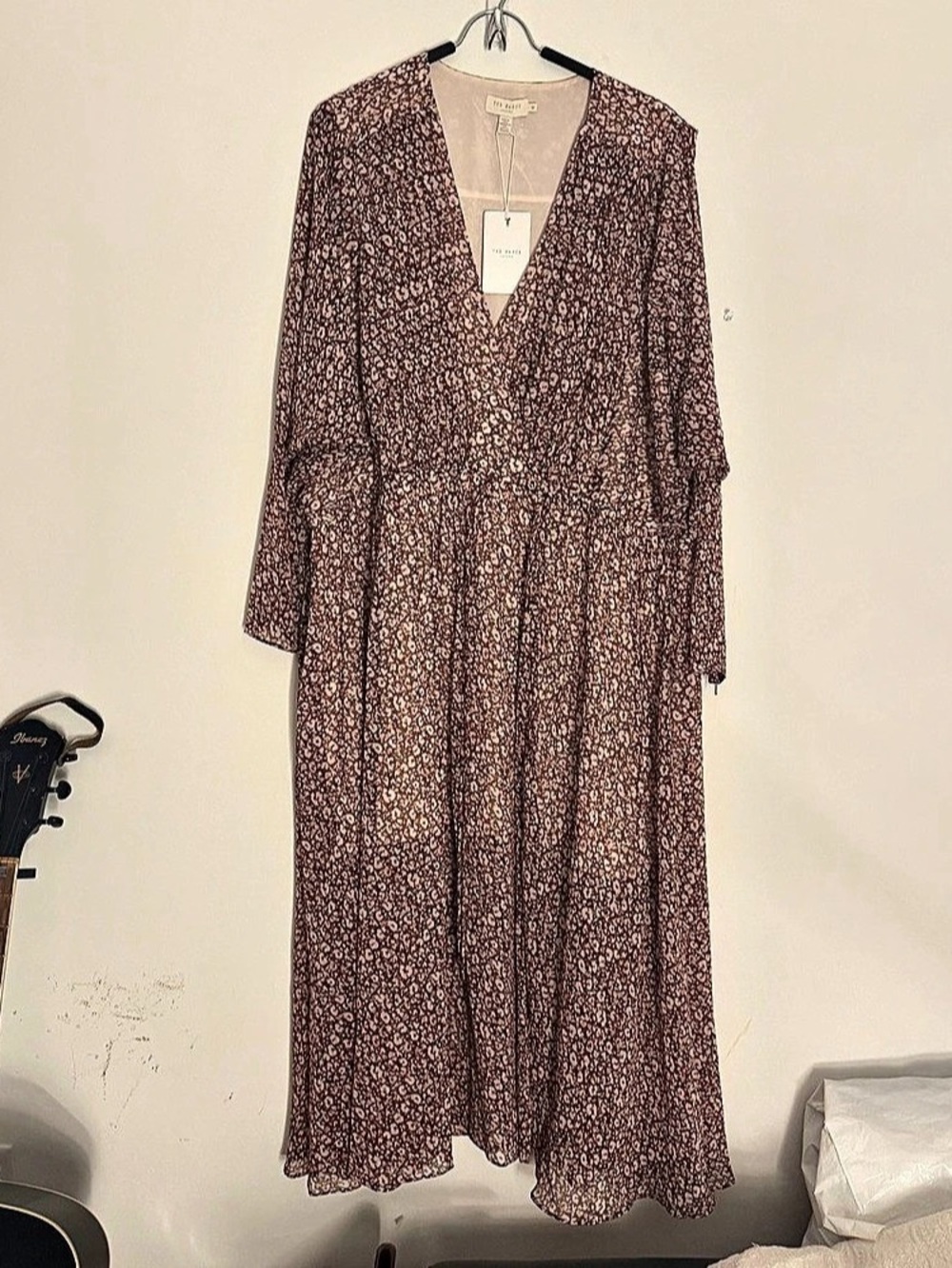 Ted Baker Vallyy Draped Midi Dress Animal Print Maxi Dress in Brown & Pink Size